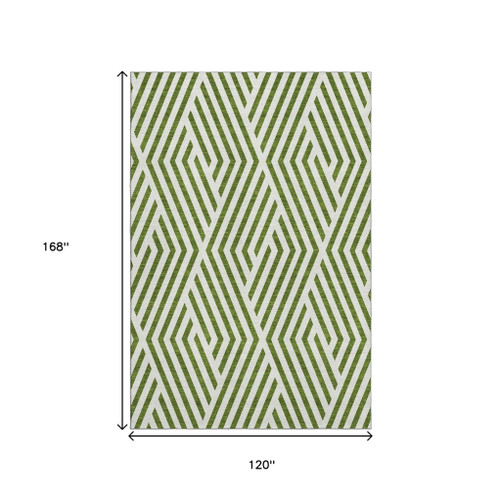 10' X 14' Olive Green And Ivory Geometric Washable Area Rug With UV Protection - 880016669169