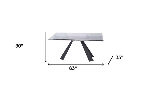 63" Glass and Black Extendable Dining Table With Accordion Metal Base - 606114146353