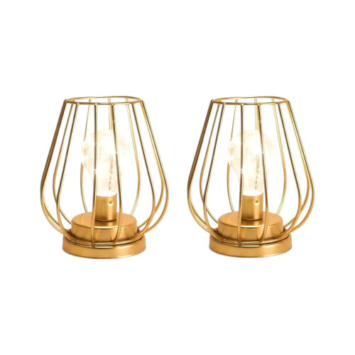 Set of Two 7" Gold Geometric Geometric Cage Cordless Desk Lamps - 880016590418