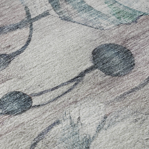5' X 8' Teal Mauve And Ivory Floral Washable Area Rug With UV Protection - 880016534054