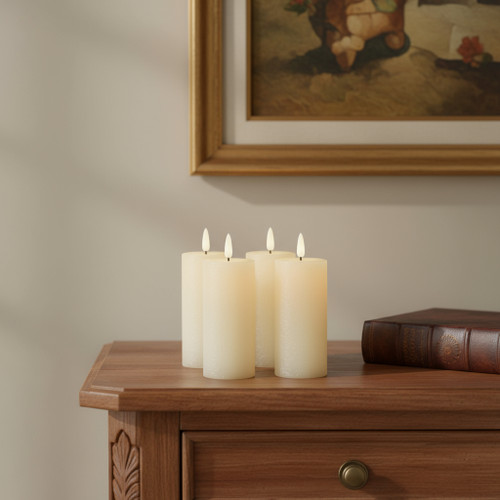 Set of Four Ivory Unscented Candle Flameless Pillar Candles - 880024567556