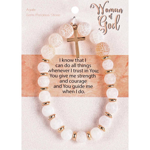 Bracelet Woman Of God Ecru W/Cross - 603799687300