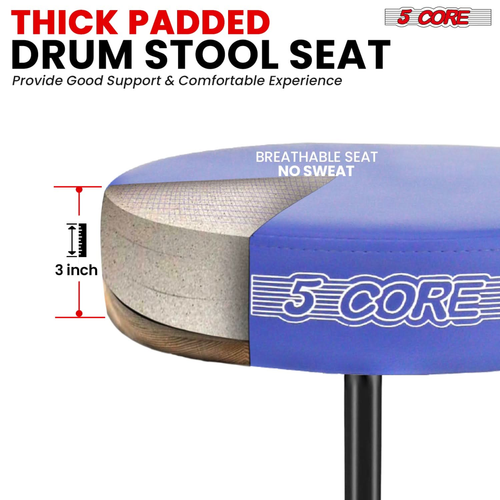 Drum Throne 3" Thick Padded Comfortable Guitar Stool Drummer Chair Adjustable Musician Seat - 810099497205