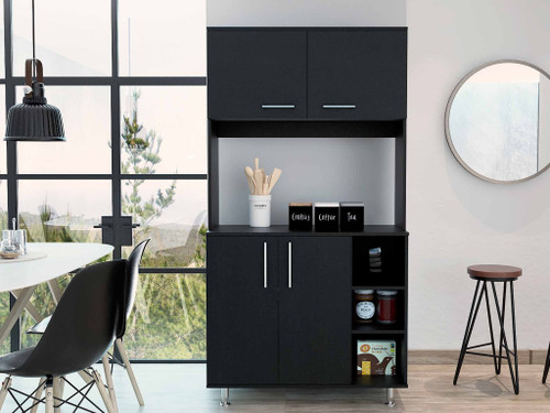 Modern Black Kitchen Cabinet with Two Storage Shelves - 808230120495