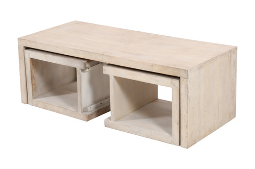 Three Piece Natural Solid Wood Distressed Sled Coffee And End Tables Set - 880024834092