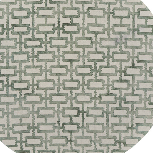 10' Ivory And Green Geometric Hand Tufted Round Rug