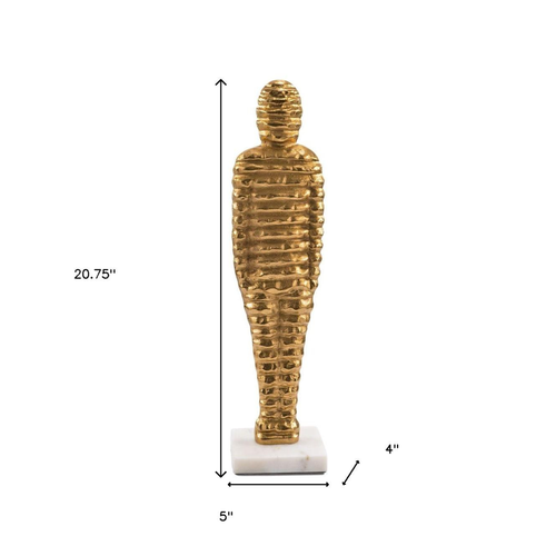 21" Gold And White Aluminum And Marble Mummy Tabletop Sculpture - 880016694710