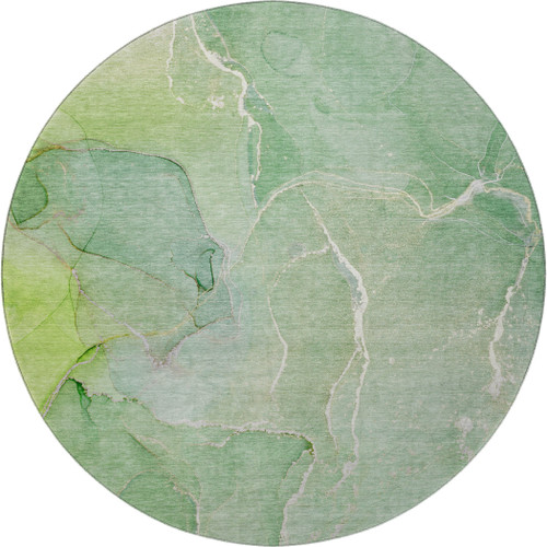8' Green And Ivory Abstract Washable Round Rug With UV Protection - 880016805550