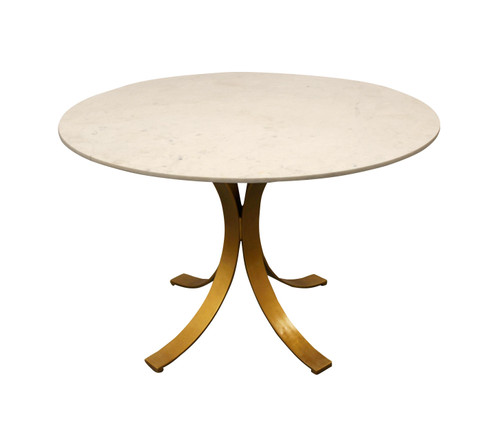 48" Ivory And Brass Rounded Marble And Iron Dining Table - 606114679998