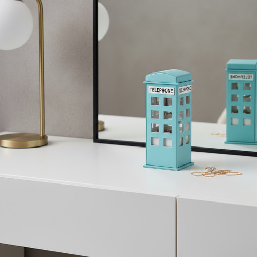 12" Aqua And White Faux Leather Telephone Booth Jewelry Box - 880016654240