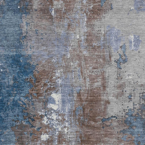 10' X 14' Coffee And Blue Abstract Washable Indoor Outdoor Area Rug - 880016592443