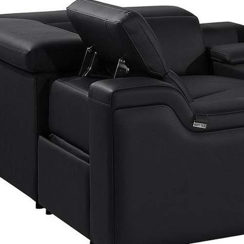 Black Italian Leather Power Reclining U Shaped Eight Piece Corner Sectional With Console - 880016403305
