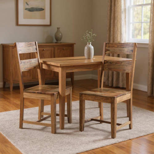Set of Two Brown Solid Wood Ladder Back Dining Side Chairs - 880016828795
