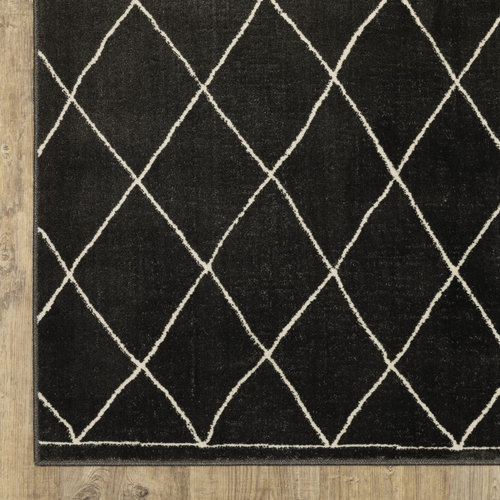 8' Charcoal And Ivory Trellis Runner Rug - 608219075705