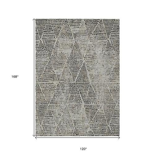 10' X 14' Gray Beige And Black Geometric Washable Indoor Outdoor Area Rug - 606114954217