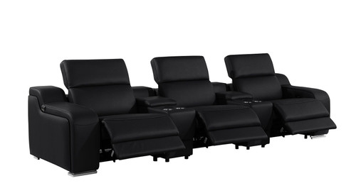 129" Black Italian Leather Reclining USB Sofa