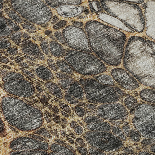 9' X 12' Ivory Gray And Gold Abstract Distressed Washable Area Rug With UV Protection - 880024595818