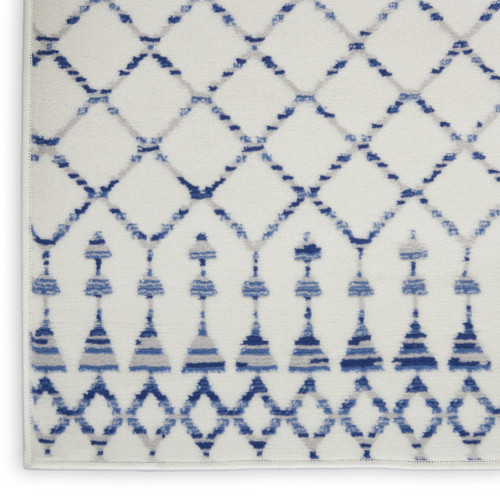 8' X 10' Ivory and Blue Geometric Distressed Non Skid Area Rug - 608219154448