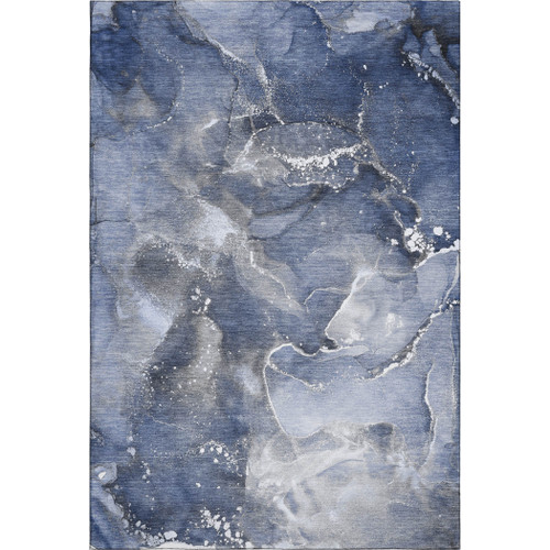 3' X 5' Navy Blue And Ivory Abstract Washable Area Rug With UV Protection - 880016523133