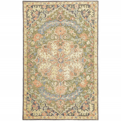 8' X 10' Blue and Green Oriental Hand Tufted Area Rug
