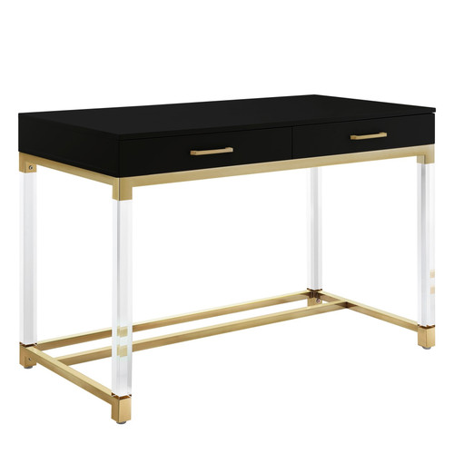 48" Black Clear and Gold Wood Acrylic and Stainless Steel Writing Desk With Two Drawers - 608219359201