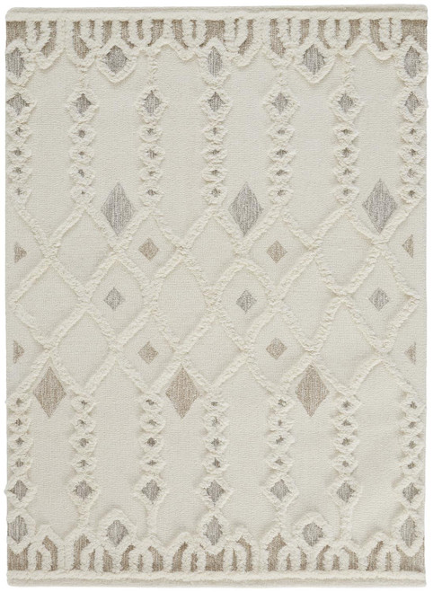 9' X 12' Ivory Tan And Silver Wool Geometric Tufted Handmade Stain Resistant Area Rug - 606114120698
