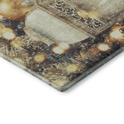 5' X 8' Blue Gold And Ivory Christmas Distressed Washable Area Rug With UV Protection - 880016578171