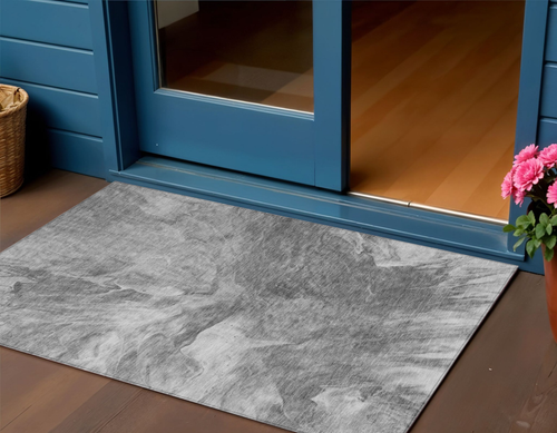 3' X 5' Gray Silver And Charcoal Abstract Washable Indoor Outdoor Area Rug - 608219067649