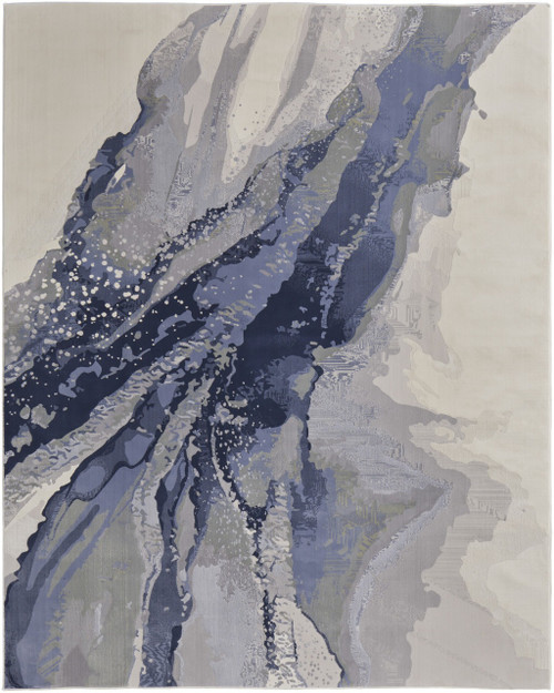 9' X 12' Blue Gray And Ivory Abstract Area Rug