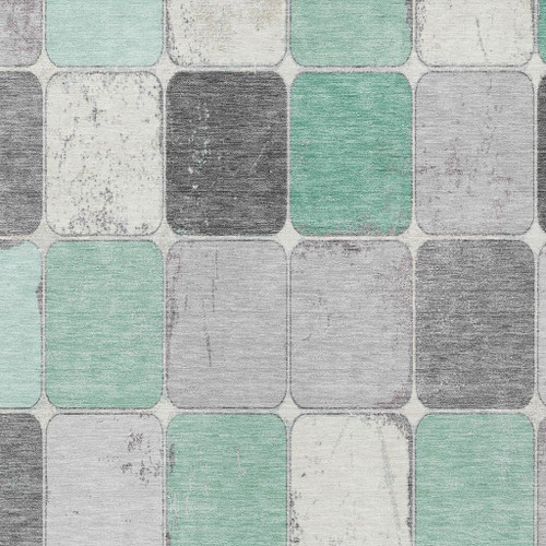 3' X 5' Mint Green And Gray Geometric Washable Indoor Outdoor Area Rug - 880016588637