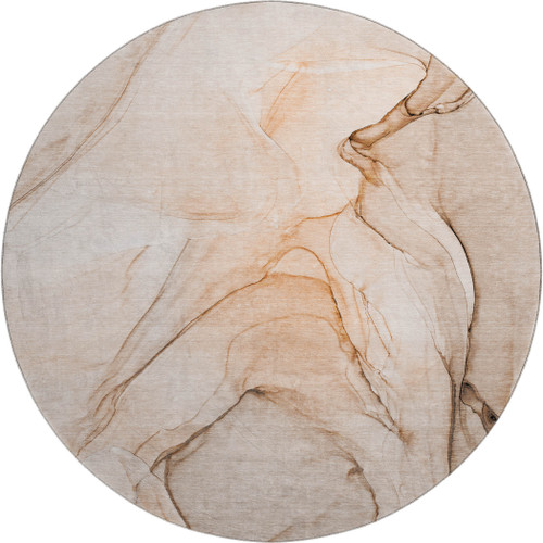 8' Orange And Ivory Abstract Washable Round Rug With UV Protection - 880016870220
