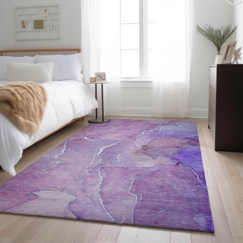 8' X 10' Purple And Ivory Abstract Washable Area Rug With UV Protection - 880024920009