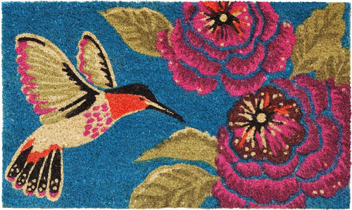 24" X 36" Blue And Rose Floral And Hummingbird Outdoor Coir Door Mat - 880024795744