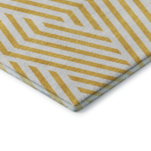 8' X 10' Yellow And Ivory Geometric Washable Area Rug With UV Protection - 880016613544