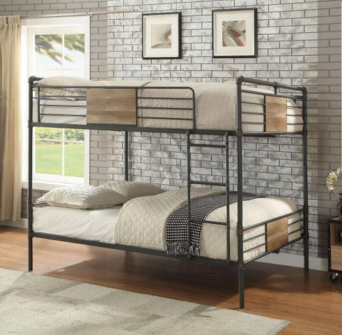 83" X 65" X 68" Sandy Black Dark Bronze Handbrushed Queen Over Queen Bunk Bed - 614486176649