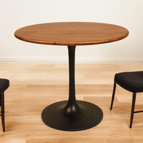 36" Brown And Black Rounded Solid Wood And Iron Pedestal Base Dining Table - 606114813750