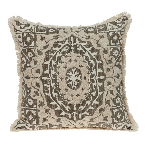 Homeroots Home Decor Boho Garland Beige and Dark Brown Decorative Accent Pillow
