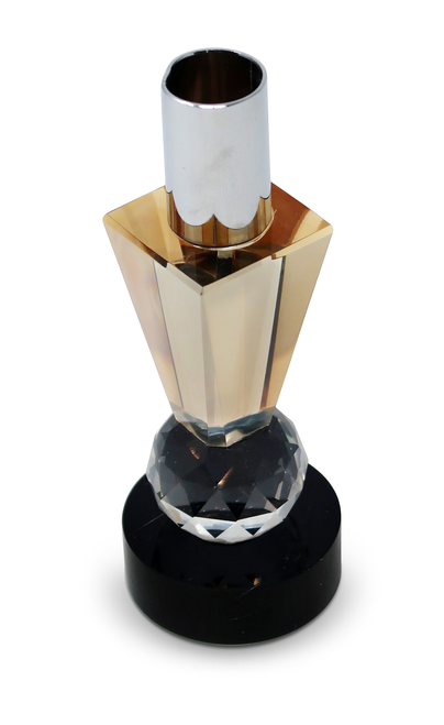6" Silver Amber Clear And Black Faceted Crystal Tabletop Taper Candlestick - 880016566185