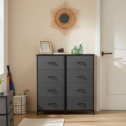 18" Black And Gray Fabric Wood And Metal Four Drawer Dresser - 880024601892