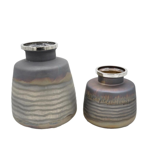 Set of Two And Gray Abstract Glass Round Table Vases - 880016883152