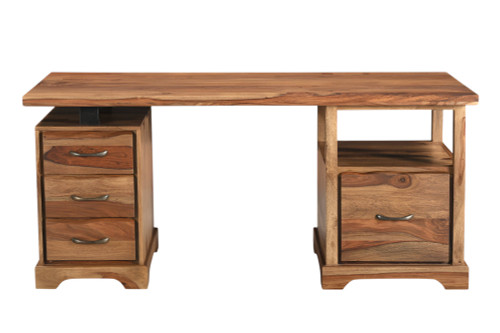 68" Brown Live Edge Solid Wood Writing Desk With Four Drawers - 608219234379