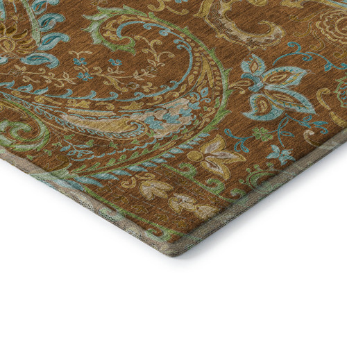 5' X 8' Rust Blue And Green Paisley Washable Area Rug With UV Protection - 880016678512