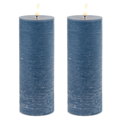 Set of Two Blue Unscented Candle Flameless Pillar Candles - 880024625928