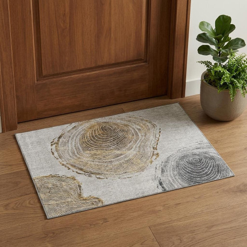 3' X 5' Taupe Brown And Ivory Faux Bois Washable Area Rug With UV Protection - 880024792910