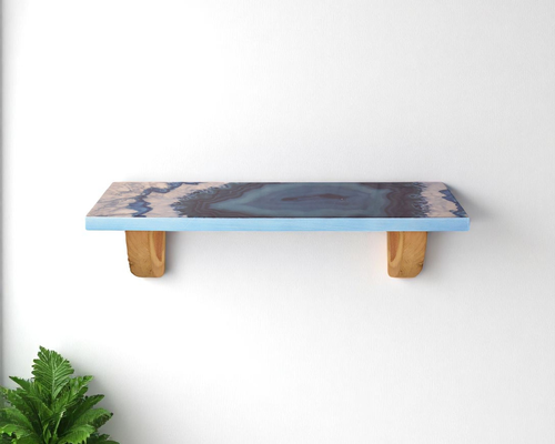 24" Blue And Natural Wood Agate Pattern Wall Mount Accent Shelf - 880016579178
