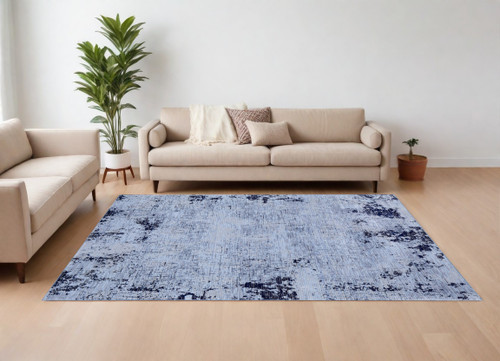 9' X 13' Light Blue and Black Abstract Power Loom Area Rug - 608219016876