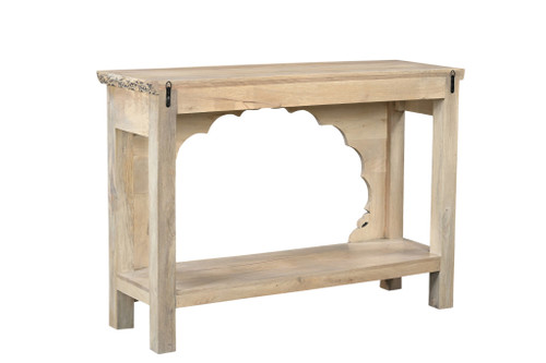 56" Natural and Black Solid Wood Distressed Console Table With Shelf - 880016685589