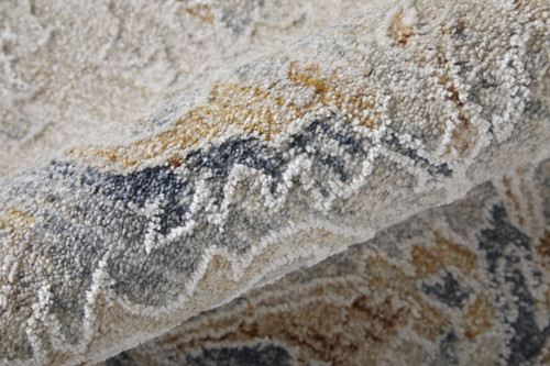 9' X 13' Ivory Taupe and Blue Oriental Power Loom Worn Faded Area Rug With Fringe - 608219312169