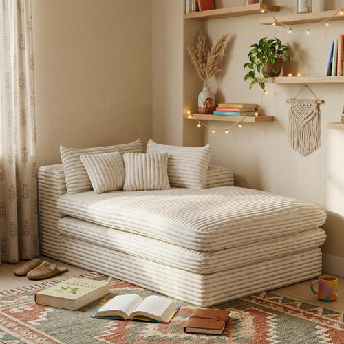 67" White Corduroy Right Hand Facing Chaise Lounge Chair - 880024634050