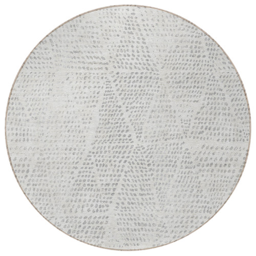 8' Silver And Ivory Round Geometric Washable Indoor Outdoor Area Rug - 608219316044